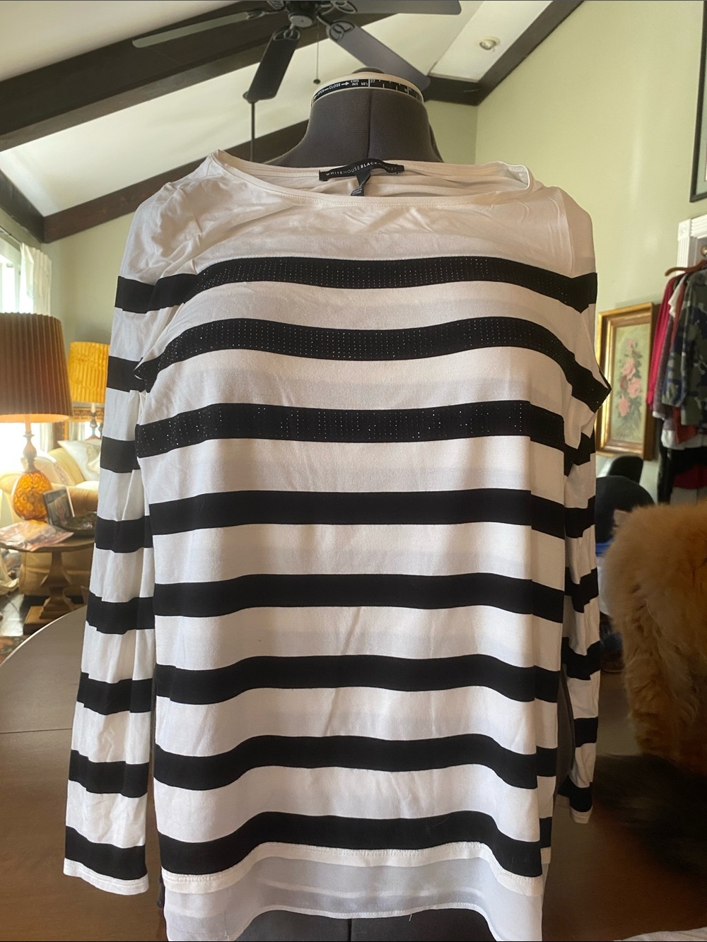 White House Black Market striped rhinestone long sleeve blouse